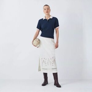 John Lewis Eyelet Cotton Midi Skirt Size 16 White